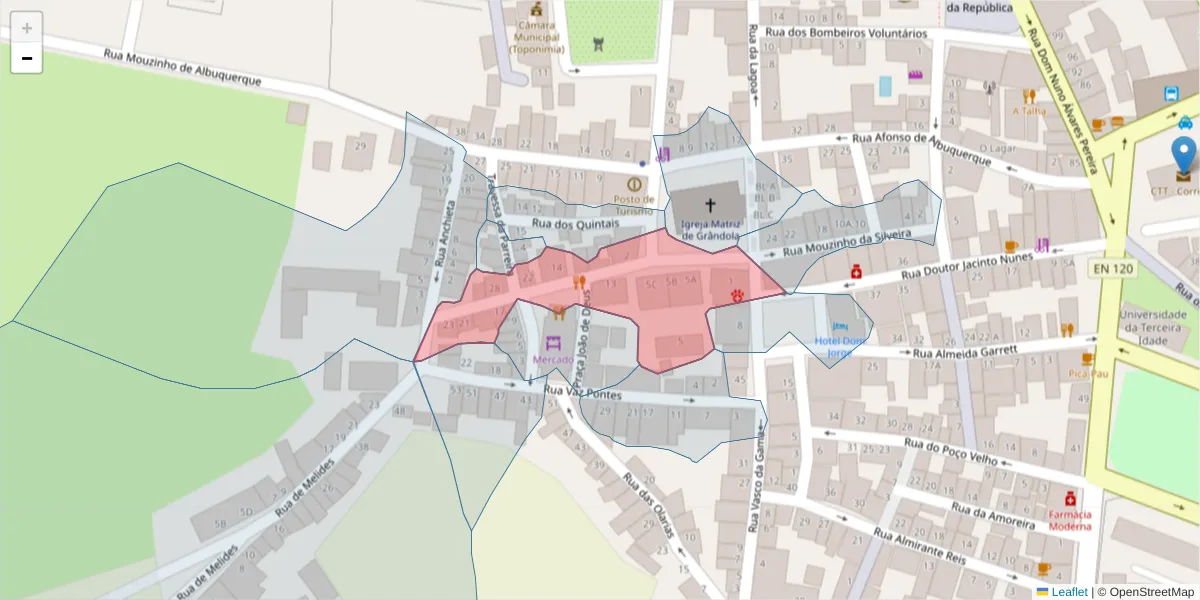 Mapa detalhado do código postal 7570-283 com limites, códigos postais vizinhos e agências dos correios