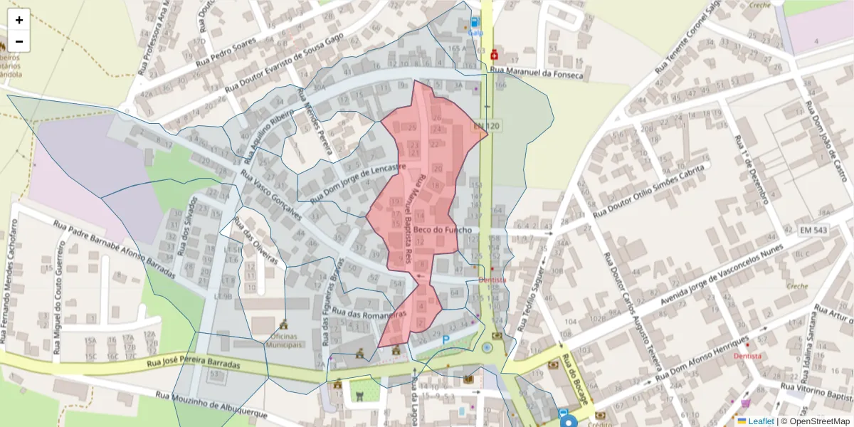 Mapa detalhado do código postal 7570-284 com limites, códigos postais vizinhos e agências dos correios