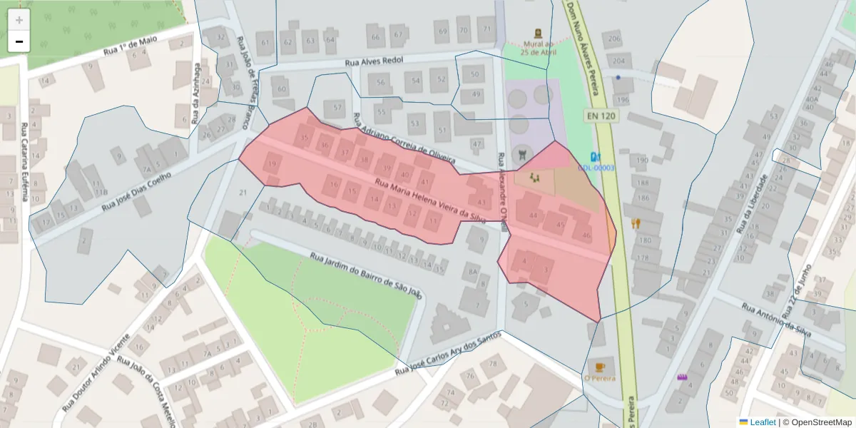 Mapa detalhado do código postal 7570-288 com limites, códigos postais vizinhos e agências dos correios