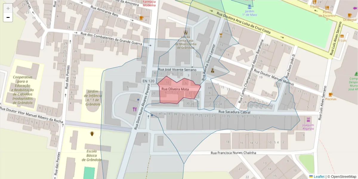 Mapa detalhado do código postal 7570-296 com limites, códigos postais vizinhos e agências dos correios