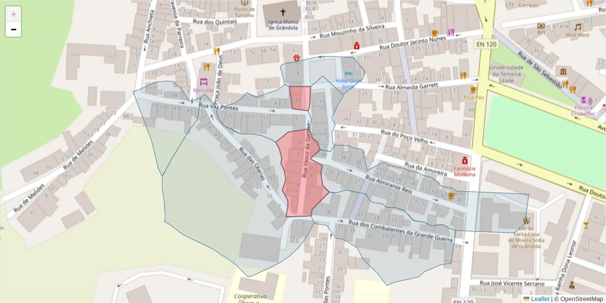 Mapa detalhado do código postal 7570-312 com limites, códigos postais vizinhos e agências dos correios