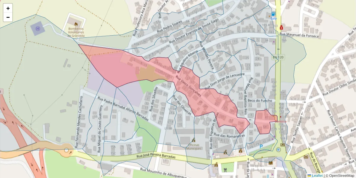 Mapa detalhado do código postal 7570-313 com limites, códigos postais vizinhos e agências dos correios