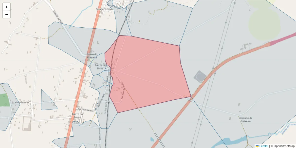 Mapa detalhado do código postal 7570-318 com limites, códigos postais vizinhos e agências dos correios