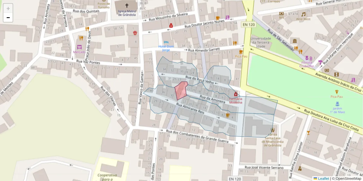 Mapa detalhado do código postal 7570-319 com limites, códigos postais vizinhos e agências dos correios
