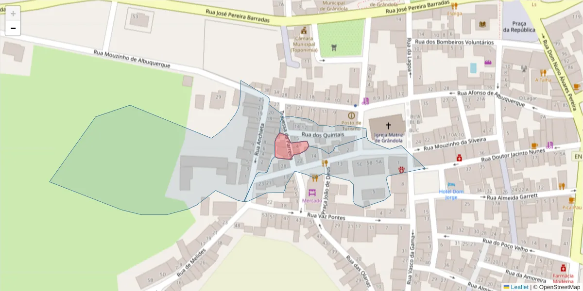 Mapa detalhado do código postal 7570-320 com limites, códigos postais vizinhos e agências dos correios