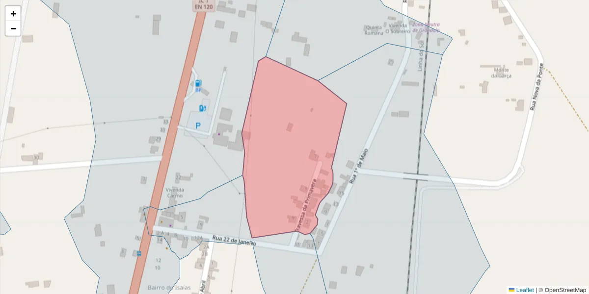 Mapa detalhado do código postal 7570-321 com limites, códigos postais vizinhos e agências dos correios