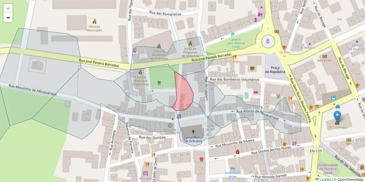 Mapa detalhado do código postal 7570-326 com limites, códigos postais vizinhos e agências dos correios