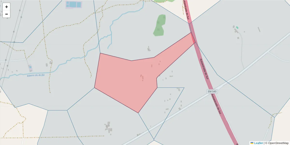 Mapa detalhado do código postal 7570-334 com limites, códigos postais vizinhos e agências dos correios