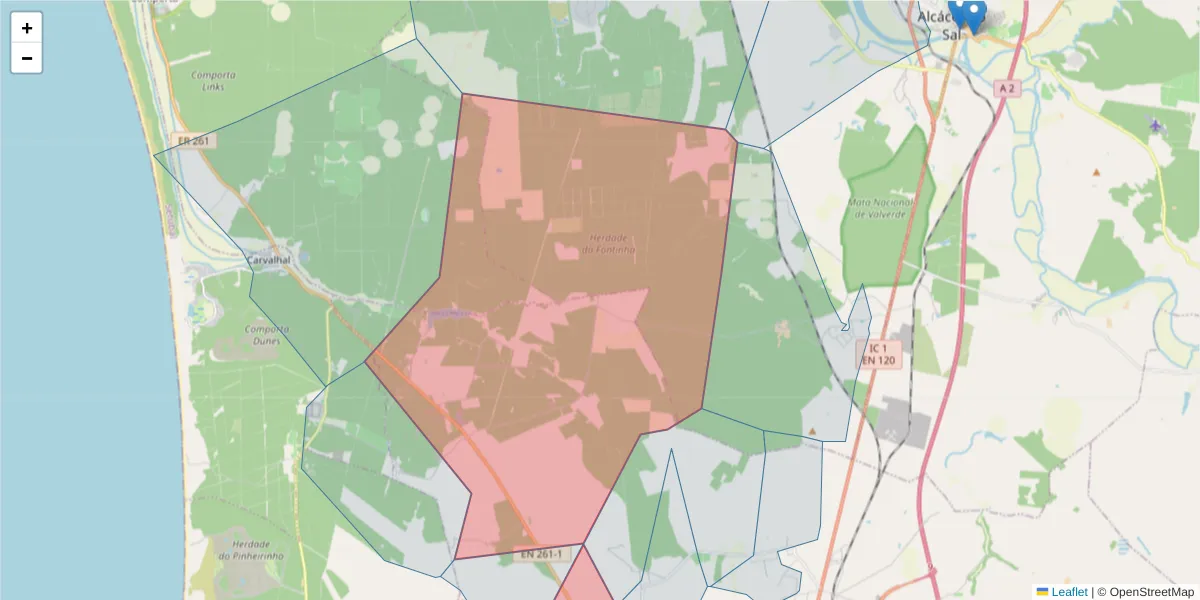 Mapa detalhado do código postal 7570-337 com limites, códigos postais vizinhos e agências dos correios