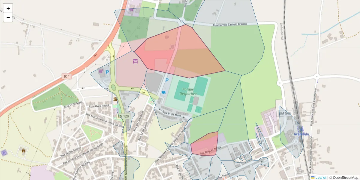 Mapa detalhado do código postal 7570-340 com limites, códigos postais vizinhos e agências dos correios