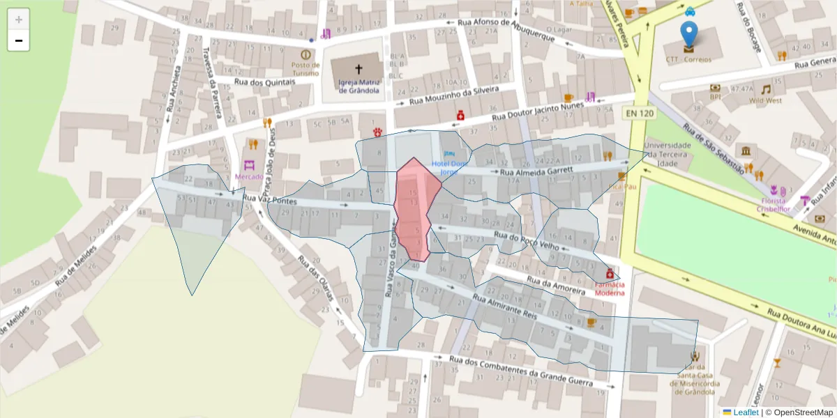 Mapa detalhado do código postal 7570-353 com limites, códigos postais vizinhos e agências dos correios