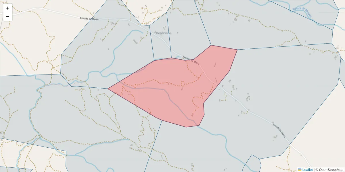Mapa detalhado do código postal 7570-421 com limites, códigos postais vizinhos e agências dos correios