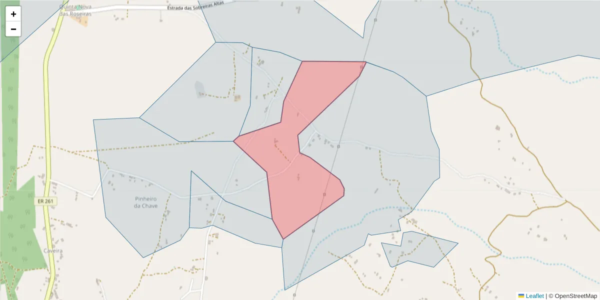 Mapa detalhado do código postal 7570-461 com limites, códigos postais vizinhos e agências dos correios