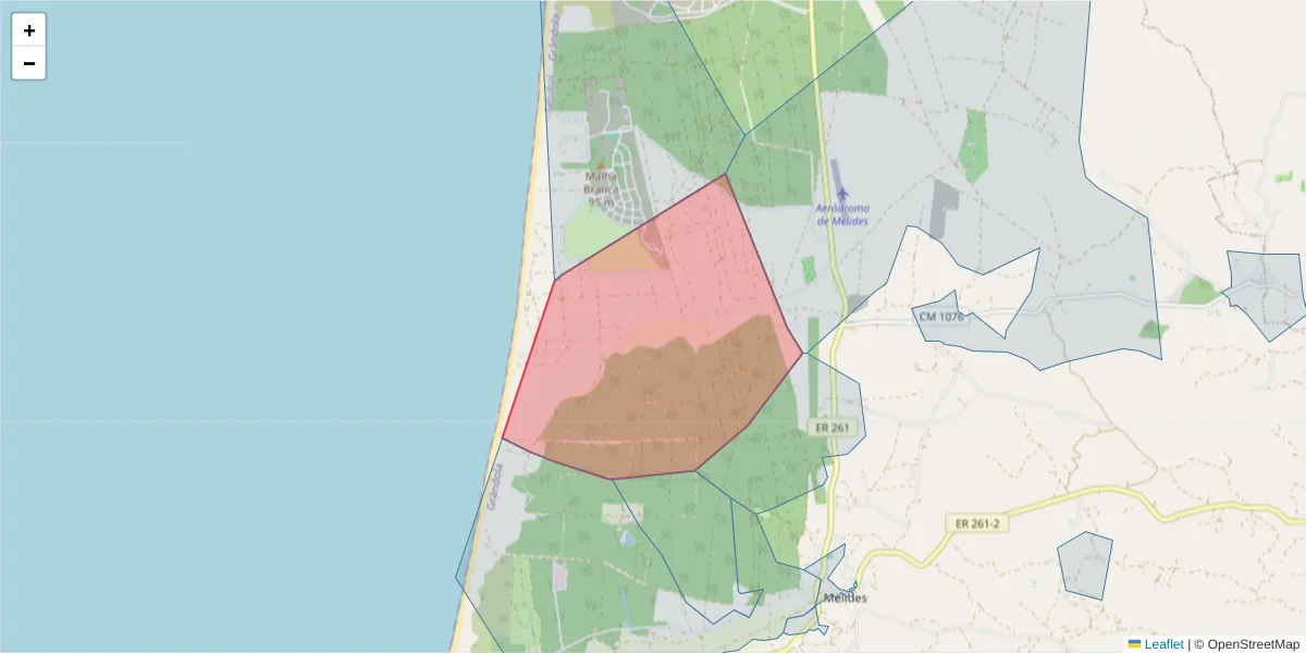 Mapa detalhado do código postal 7570-500 com limites, códigos postais vizinhos e agências dos correios