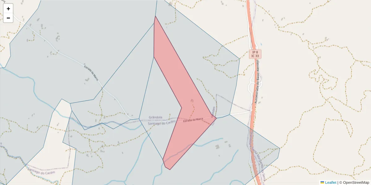 Mapa detalhado do código postal 7570-514 com limites, códigos postais vizinhos e agências dos correios