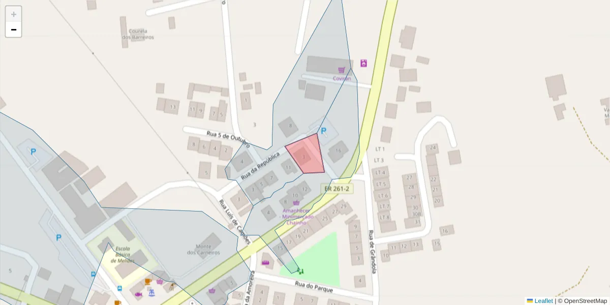 Mapa detalhado do código postal 7570-641 com limites, códigos postais vizinhos e agências dos correios