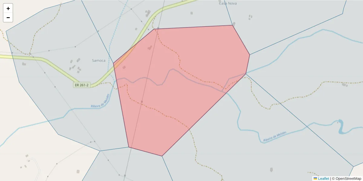 Mapa detalhado do código postal 7570-730 com limites, códigos postais vizinhos e agências dos correios