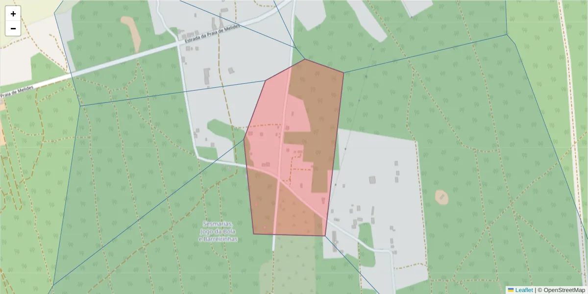 Mapa detalhado do código postal 7570-768 com limites, códigos postais vizinhos e agências dos correios