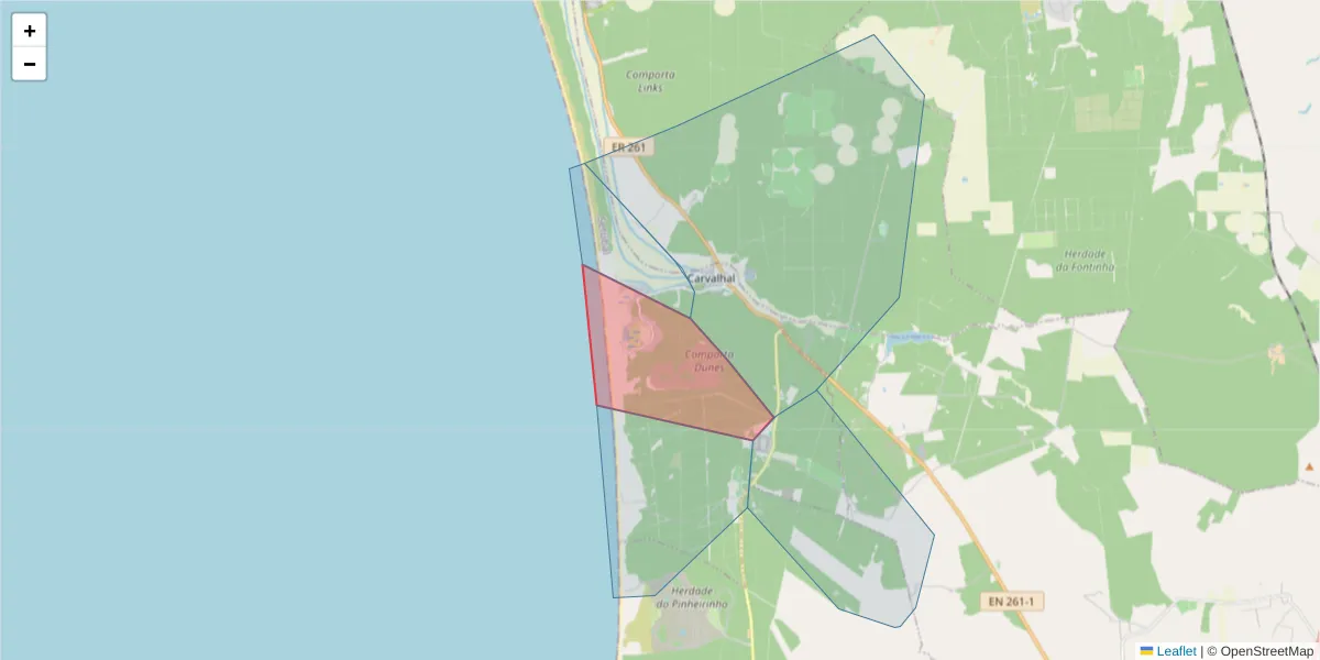 Mapa detalhado do código postal 7570-782 com limites, códigos postais vizinhos e agências dos correios