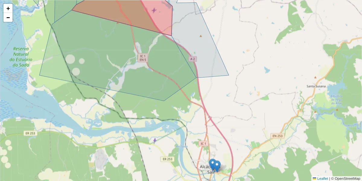 Mapa detalhado do código postal 7580-000 com limites, códigos postais vizinhos e agências dos correios