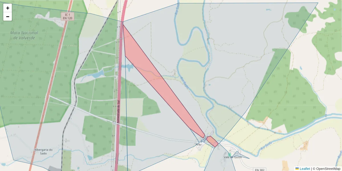 Mapa detalhado do código postal 7580-014 com limites, códigos postais vizinhos e agências dos correios