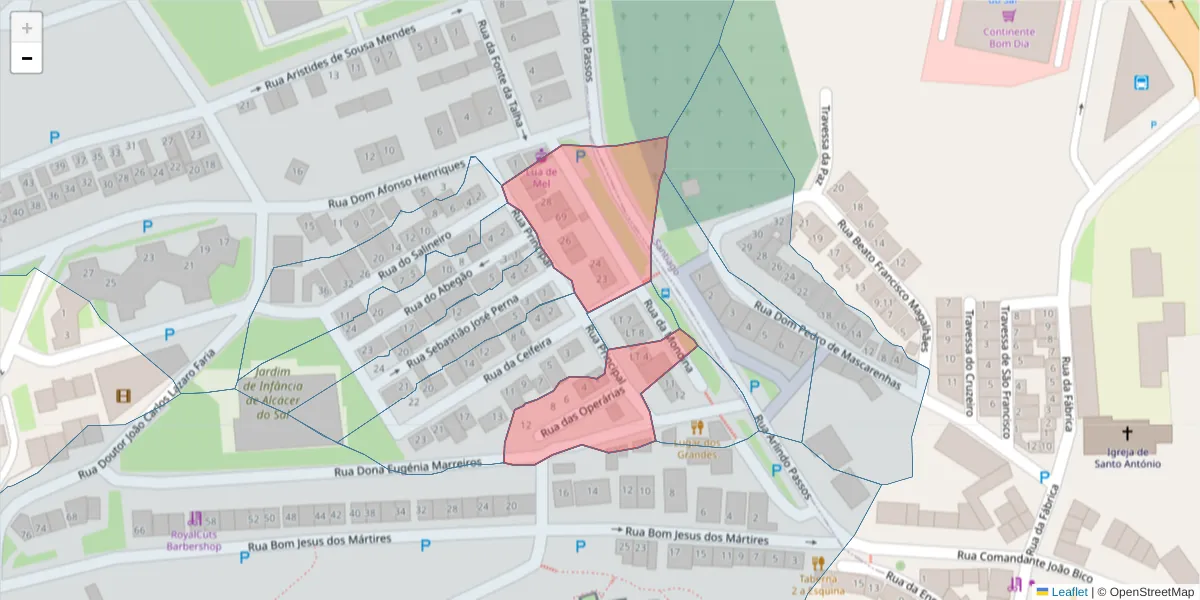 Mapa detalhado do código postal 7580-021 com limites, códigos postais vizinhos e agências dos correios