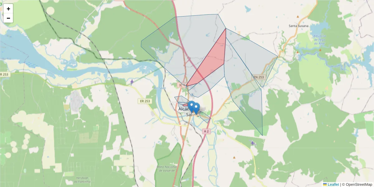 Mapa detalhado do código postal 7580-025 com limites, códigos postais vizinhos e agências dos correios