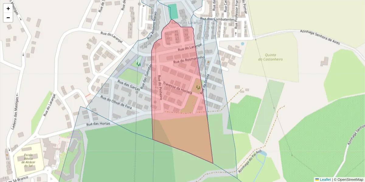 Mapa detalhado do código postal 7580-041 com limites, códigos postais vizinhos e agências dos correios