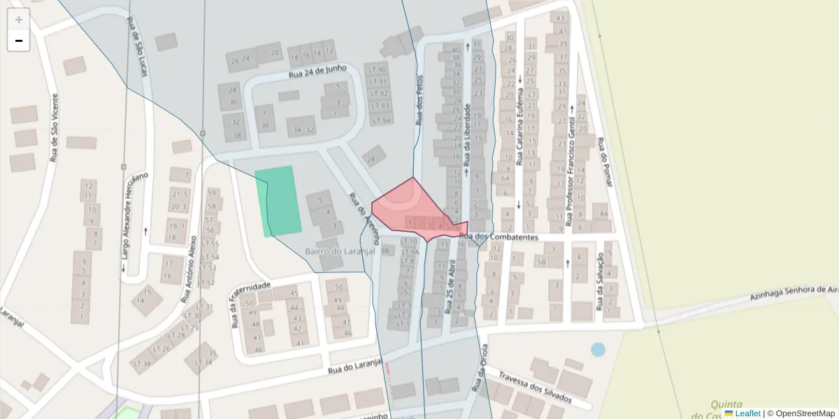 Mapa detalhado do código postal 7580-043 com limites, códigos postais vizinhos e agências dos correios