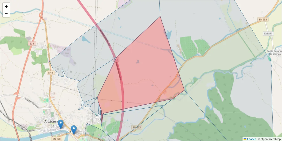 Mapa detalhado do código postal 7580-047 com limites, códigos postais vizinhos e agências dos correios