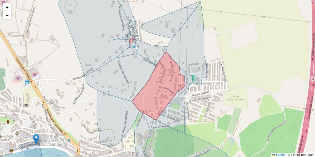 Mapa detalhado do código postal 7580-052 com limites, códigos postais vizinhos e agências dos correios