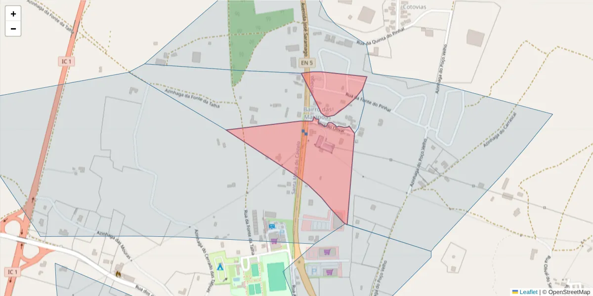 Mapa detalhado do código postal 7580-054 com limites, códigos postais vizinhos e agências dos correios