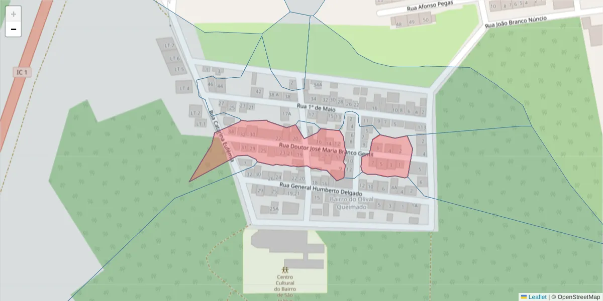 Mapa detalhado do código postal 7580-061 com limites, códigos postais vizinhos e agências dos correios