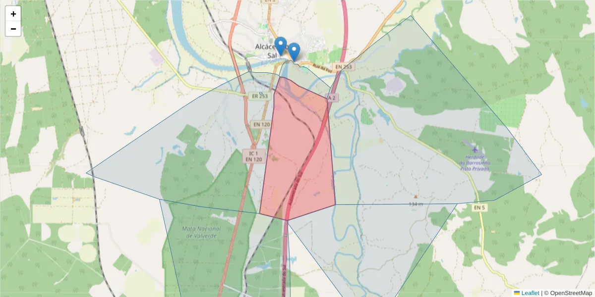 Mapa detalhado do código postal 7580-069 com limites, códigos postais vizinhos e agências dos correios