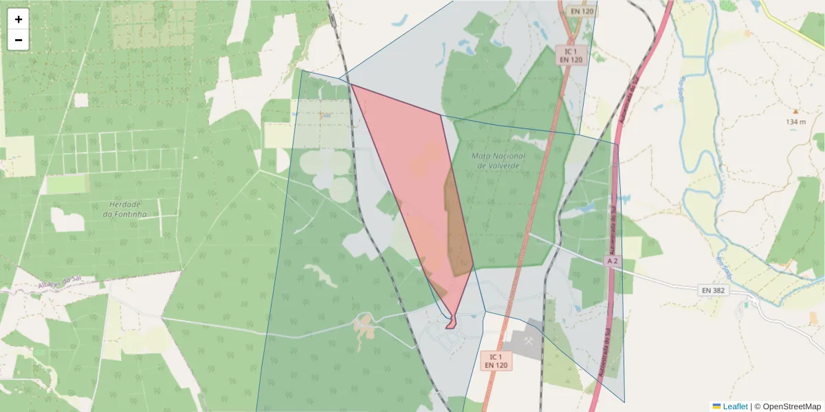 Mapa detalhado do código postal 7580-071 com limites, códigos postais vizinhos e agências dos correios