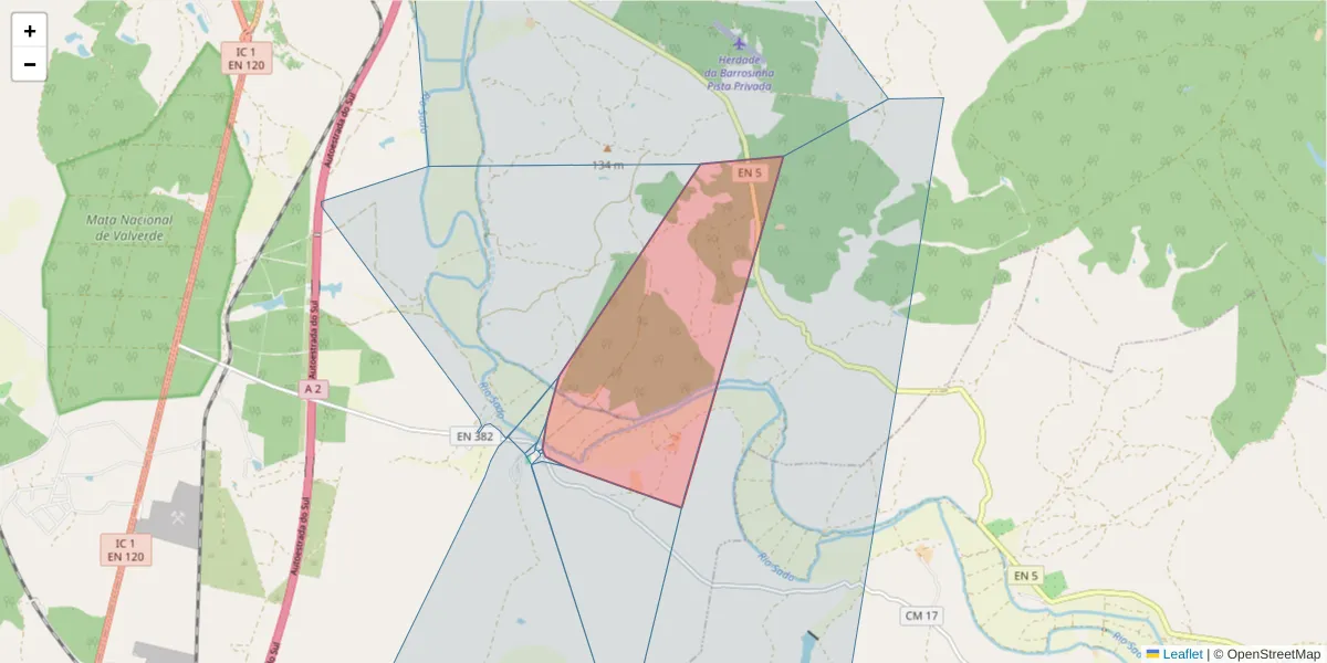 Mapa detalhado do código postal 7580-086 com limites, códigos postais vizinhos e agências dos correios