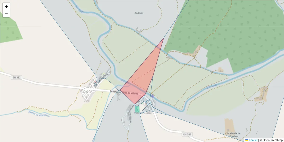 Mapa detalhado do código postal 7580-087 com limites, códigos postais vizinhos e agências dos correios