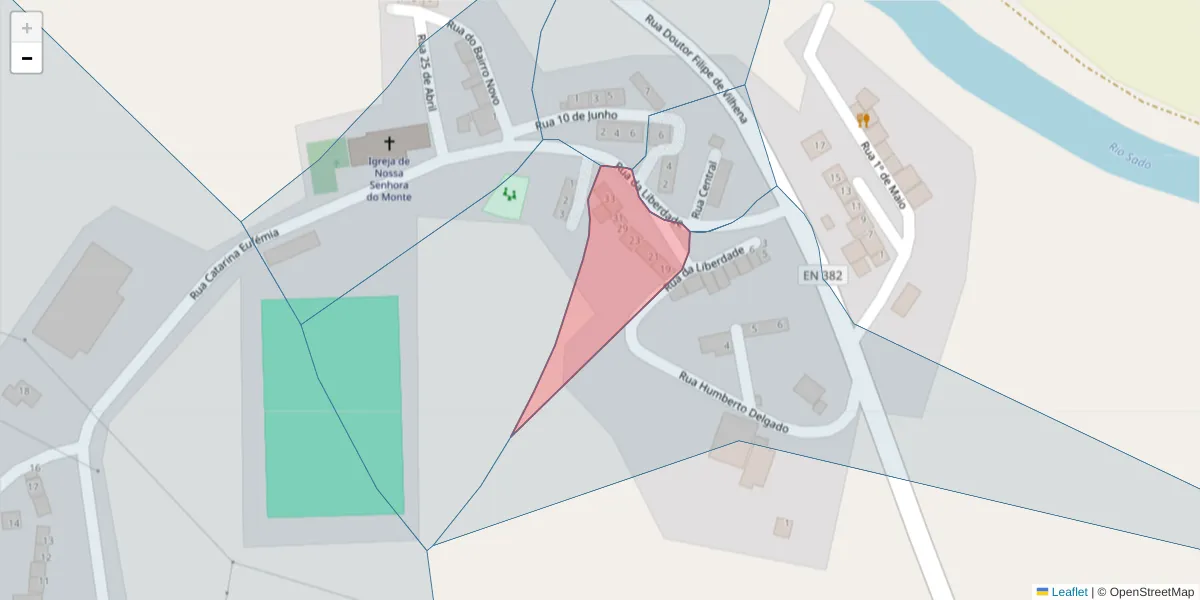 Mapa detalhado do código postal 7580-090 com limites, códigos postais vizinhos e agências dos correios