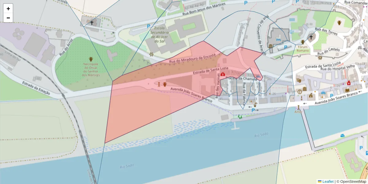 Mapa detalhado do código postal 7580-101 com limites, códigos postais vizinhos e agências dos correios