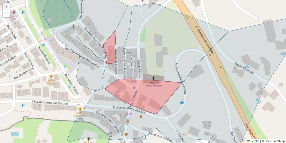 Mapa detalhado do código postal 7580-110 com limites, códigos postais vizinhos e agências dos correios