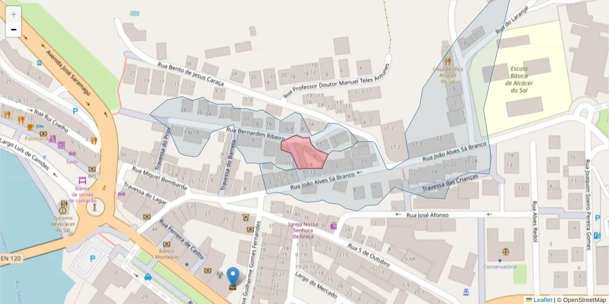 Mapa detalhado do código postal 7580-123 com limites, códigos postais vizinhos e agências dos correios