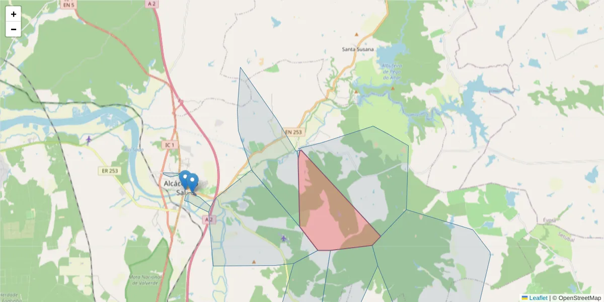 Mapa detalhado do código postal 7580-127 com limites, códigos postais vizinhos e agências dos correios