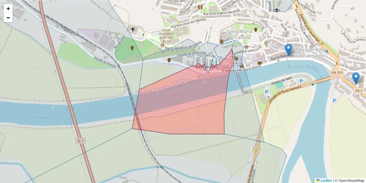 Mapa detalhado do código postal 7580-142 com limites, códigos postais vizinhos e agências dos correios
