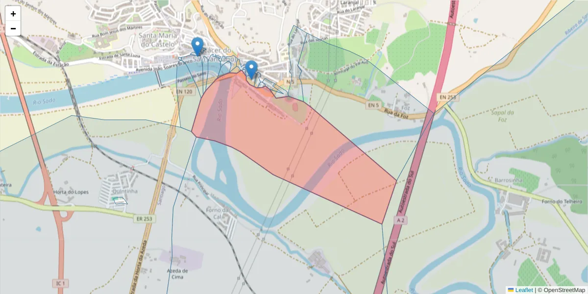 Mapa detalhado do código postal 7580-151 com limites, códigos postais vizinhos e agências dos correios