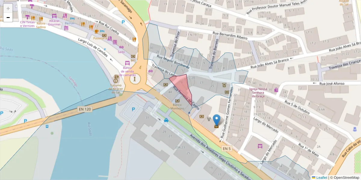 Mapa detalhado do código postal 7580-154 com limites, códigos postais vizinhos e agências dos correios