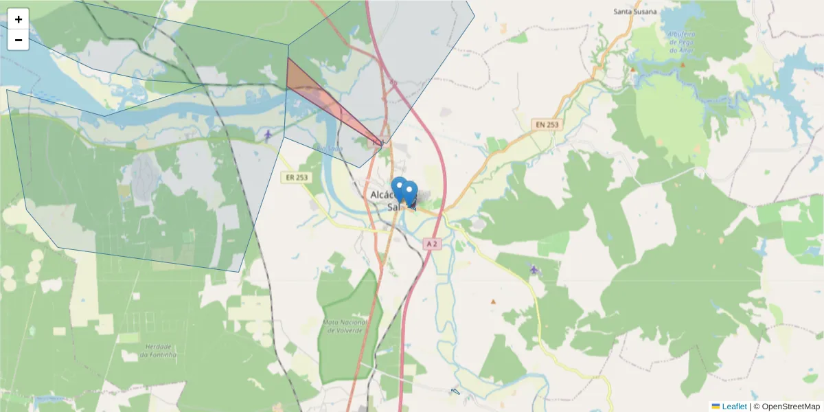 Mapa detalhado do código postal 7580-161 com limites, códigos postais vizinhos e agências dos correios