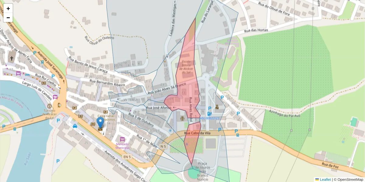 Mapa detalhado do código postal 7580-175 com limites, códigos postais vizinhos e agências dos correios