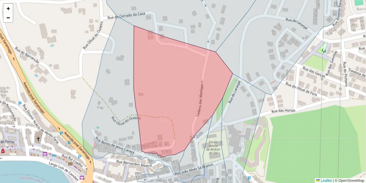 Mapa detalhado do código postal 7580-190 com limites, códigos postais vizinhos e agências dos correios