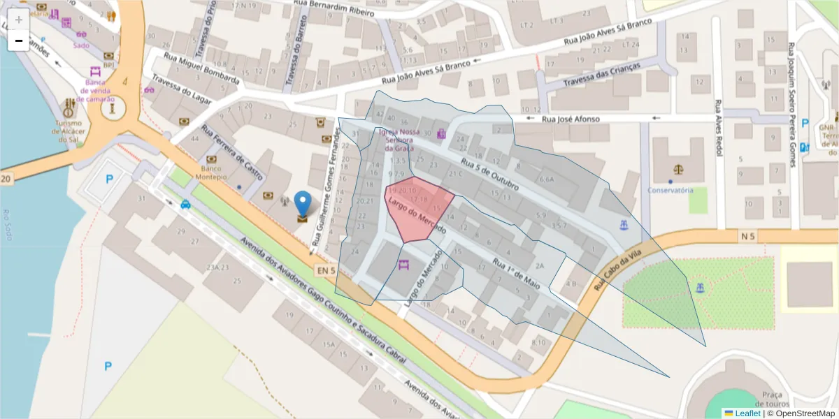 Mapa detalhado do código postal 7580-196 com limites, códigos postais vizinhos e agências dos correios