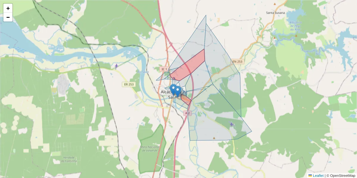 Mapa detalhado do código postal 7580-205 com limites, códigos postais vizinhos e agências dos correios